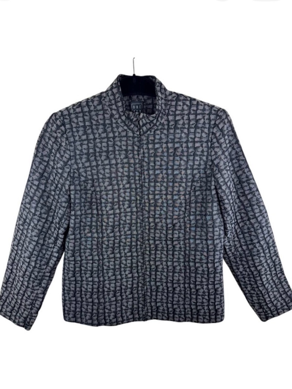 DUE PER DUE Black Gray Full Zip Lined Mock Neck‎ Tapestry Jacket Women's Size L